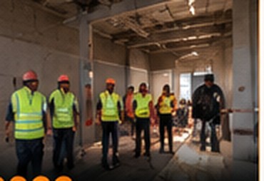 Construction crew inside the future Content Fulfillment Center, 2022
