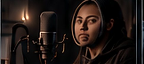 A creator recording audio in a home studio
